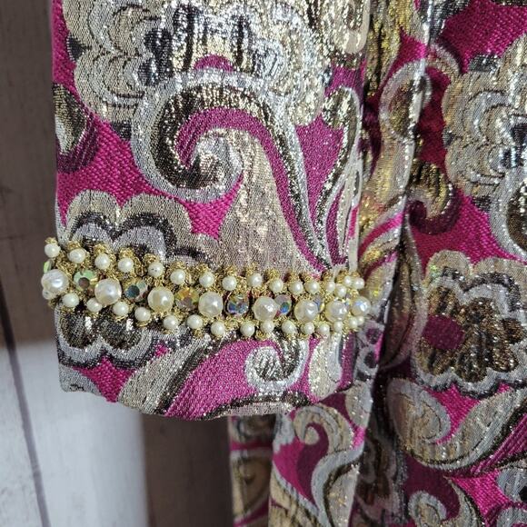 Vintage 60s Joan Leslie for Kasper Gold Lurex & Pink Floral Formal Maxi Dress - Picture 5 of 10